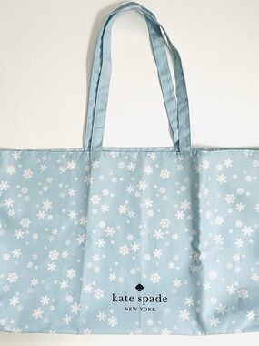 Kate Spade Large Tote Blue Fabric Snowflakes Winter Holiday